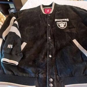 Official NFL All Suede Oakland Raiders Varsity Jacket in XXL.